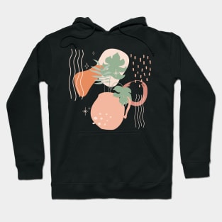 Abstract shapes lines and dots tropical leaves earth tones digital design illustration Hoodie